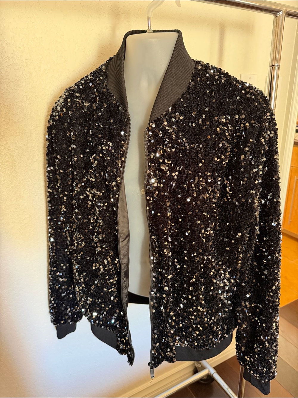 Black Sequin Bomber Jacket - Men